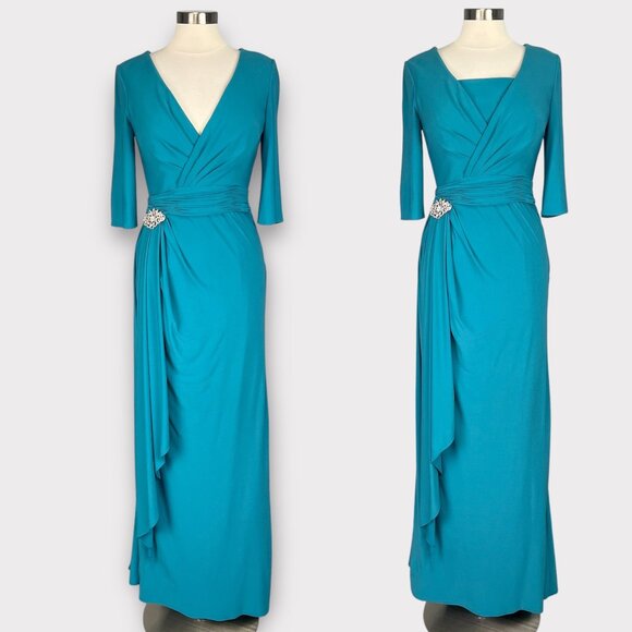 Cameron Blake by Mon Cheri Womens 112652 Formal Gown Maxi Dress Teal size 6 - Picture 2 of 16